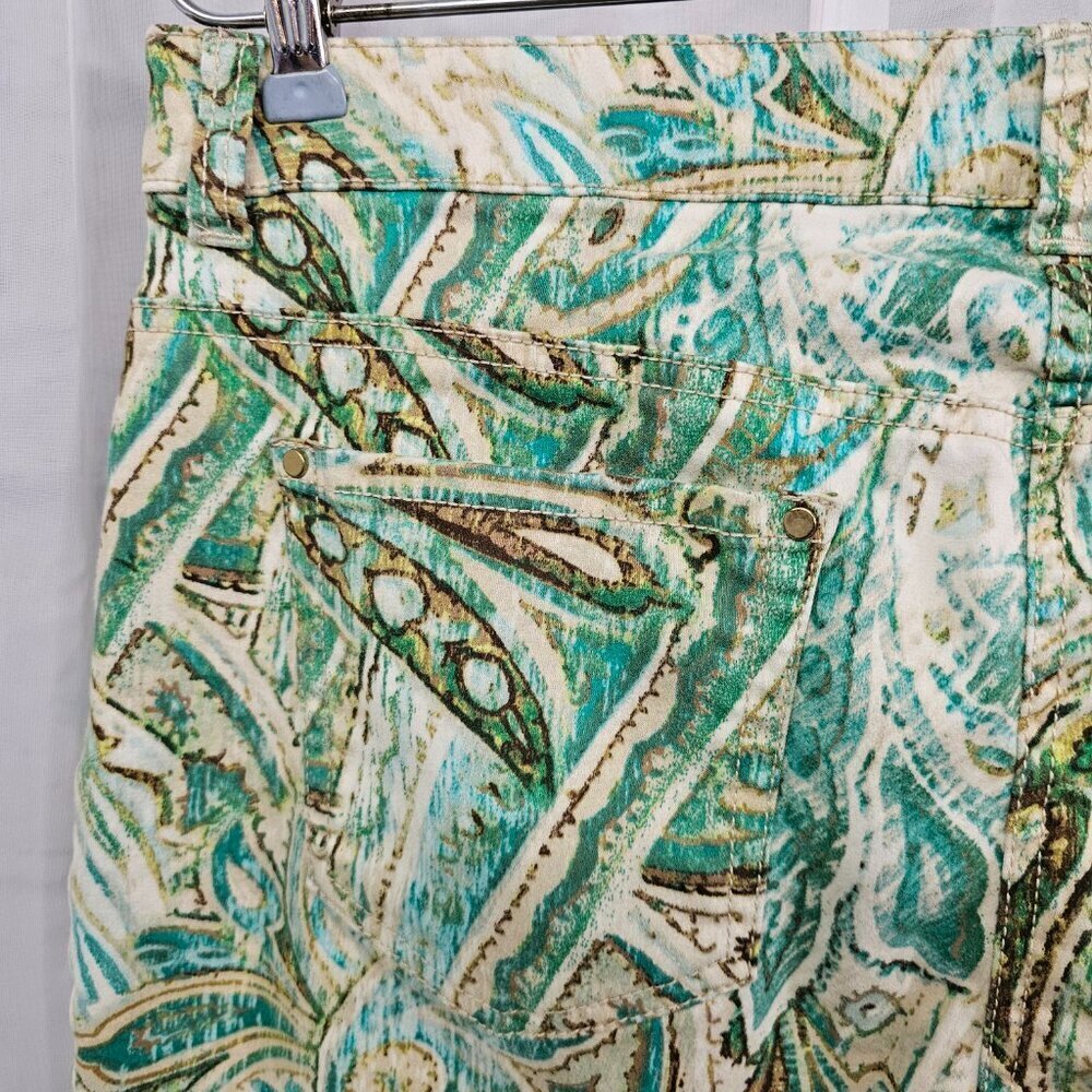 Chico's Pants Green Paisley Festival Boho Summer Grunge Crop Straight 1 (M/8) - Picture 10 of 14